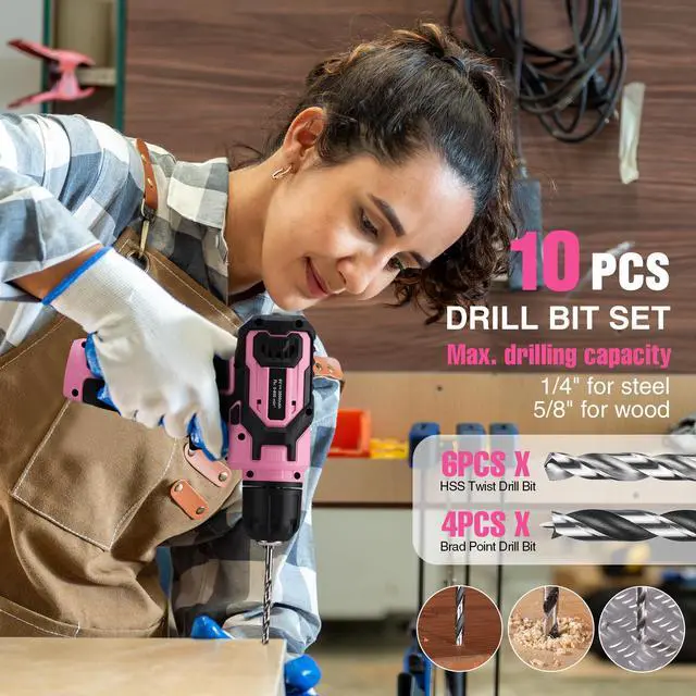 Alt view image 6 of 7 - Pink Power Drill Bit Set for Women, 8V Electric Drill Driver Set