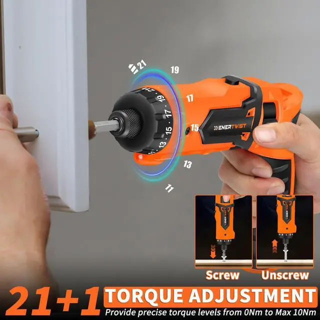 Alt view image 3 of 7 - Cordless Screwdriver, 8V Max 10Nm Electric Screwdriver Rechargeable Set with 82 Accessory Kit and Charger in Carrying Case, 21+1 Cluth, Dual Position Handle, LED Light, ET-CS-8