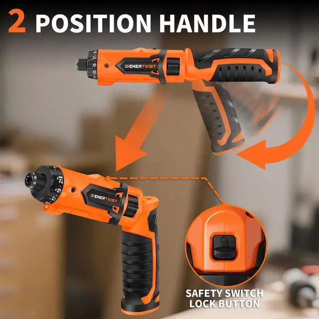 Alt view image 6 of 7 - Cordless Screwdriver, 8V Max 10Nm Electric Screwdriver Rechargeable Set with 82 Accessory Kit and Charger in Carrying Case, 21+1 Cluth, Dual Position Handle, LED Light, ET-CS-8