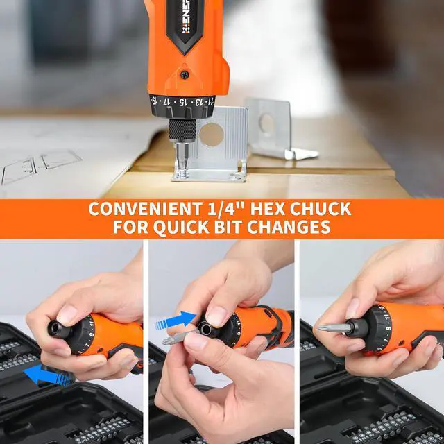 Alt view image 7 of 7 - Cordless Screwdriver, 8V Max 10Nm Electric Screwdriver Rechargeable Set with 82 Accessory Kit and Charger in Carrying Case, 21+1 Cluth, Dual Position Handle, LED Light, ET-CS-8