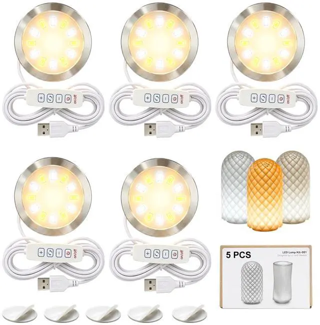 Main image of 5PCS LED Lamp Kit 001 for Bambu Lab MH001, 3D Printer Light Kit, MakerWorld DIY Hardware Lamp Kit,Round Light for 3D Printing USB 5V LED Kit 001 with Power-Off Memory Dimmable 3 Color