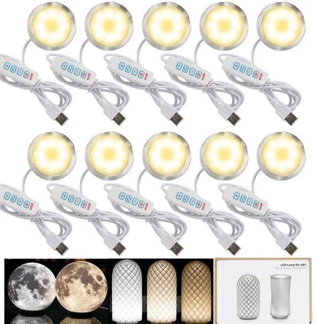 Main image of 10PCS LED Lamp Kit 001 for Bambu Lab Light Kit MH001, 3 Color Temperature, Power Outage Color Storage, Dimming, 5V USB Puck Light Set DIY Hardware Spare Parts for Makerwold 3D Printed Lamp Projects