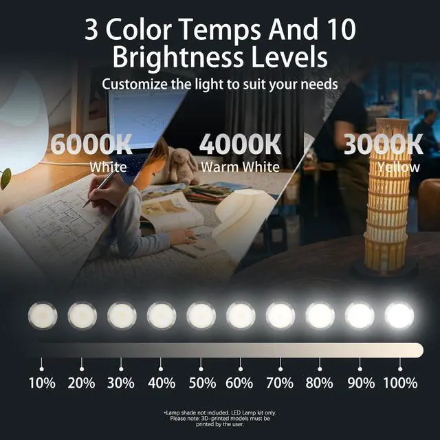 Alt view image 3 of 6 - 10PCS LED Lamp Kit 001 for Bambu Lab Light Kit MH001, 3 Color Temperature, Power Outage Color Storage, Dimming, 5V USB Puck Light Set DIY Hardware Spare Parts for Makerwold 3D Printed Lamp Projects