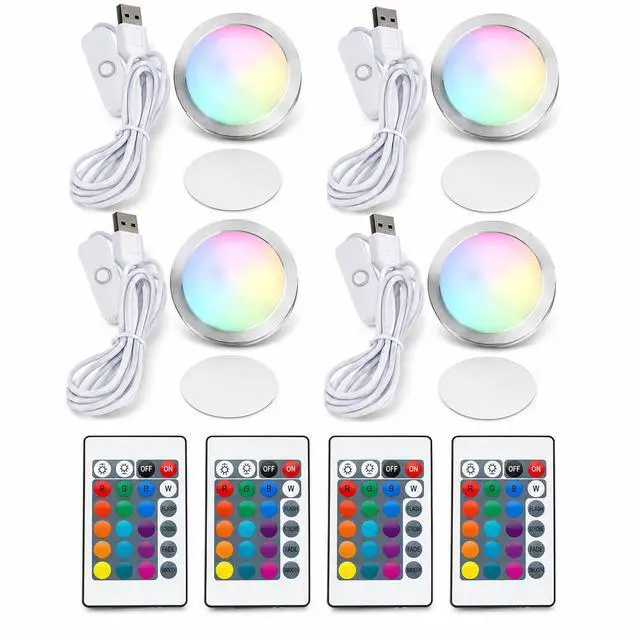 Main image of Remote Control RGB LED Lamp Kit for Bambu Lab 3D Printer Accessories-3D Printer DIY Multicolor Light Includes Button Battery Makerworld Hardware Model Spare Parts 5V USB Powered (4pcs)