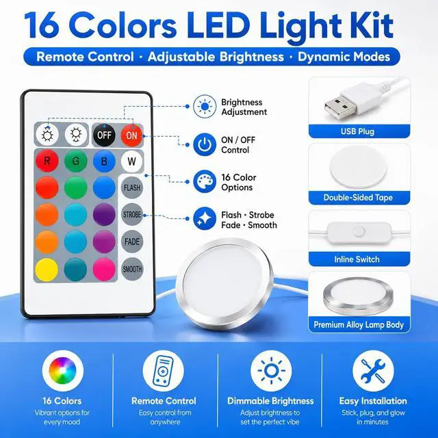 Alt view image 4 of 7 - Remote Control RGB LED Lamp Kit for Bambu Lab 3D Printer Accessories-3D Printer DIY Multicolor Light Includes Button Battery Makerworld Hardware Model Spare Parts 5V USB Powered (1pcs)