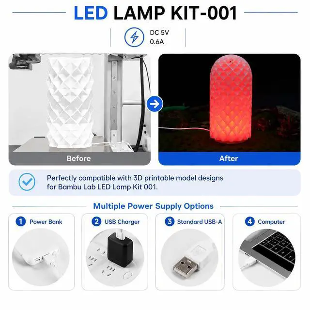 Alt view image 5 of 7 - Remote Control RGB LED Lamp Kit for Bambu Lab 3D Printer Accessories-3D Printer DIY Multicolor Light Includes Button Battery Makerworld Hardware Model Spare Parts 5V USB Powered (1pcs)