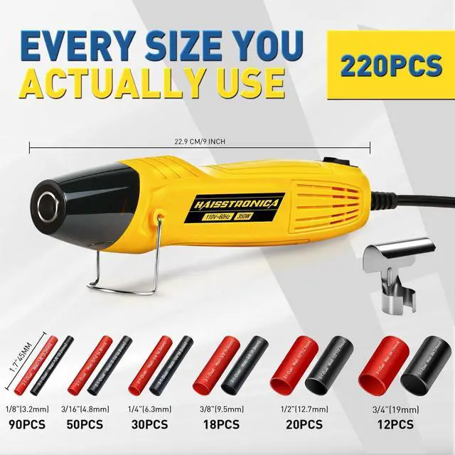 Alt view image 2 of 7 - 220PCS Heat Shrink Tubing Kit, 3:1 Adhesive Lined Heat Shrink Tube with 350W Mini Heat Gun, Waterproof Insulated Shrink Wrap for Automotive Marine Wiring Repair