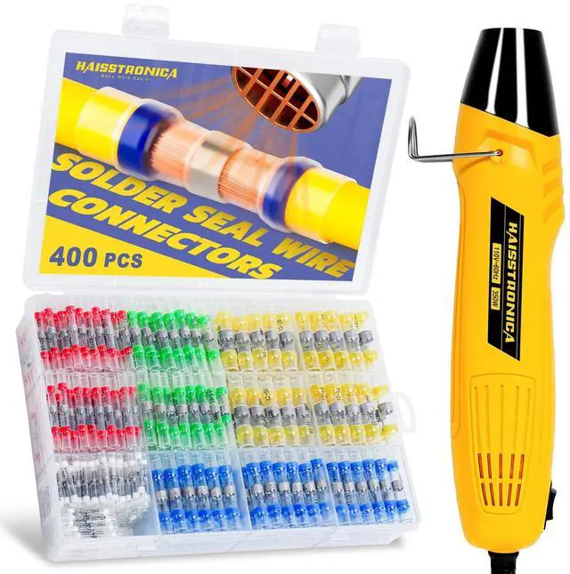 Main image of 400 PCS Solder Seal Wire Connectors with Mini Heat Gun Kit, Waterproof Heat Shrink Wire Connectors, 10-26 AWG Solder Stick Wire Connectors for Automotive, Marine & Wiring Repair