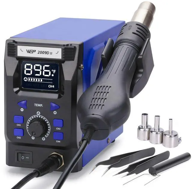 Main image of 2009D-II Hot Air Soldering Station, Hot Air Rework Station with Detachable Soldering Heat Gun, 4 Preset Channels, Digital LED Display, Adjustable Temperature 212-896°F, PID Temp Stabilization