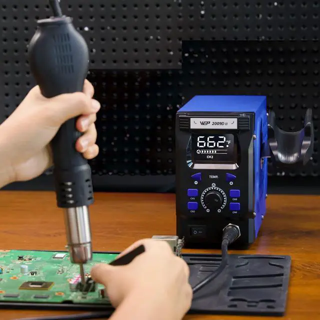 Alt view image 2 of 7 - 2009D-II Hot Air Soldering Station, Hot Air Rework Station with Detachable Soldering Heat Gun, 4 Preset Channels, Digital LED Display, Adjustable Temperature 212-896°F, PID Temp Stabilization