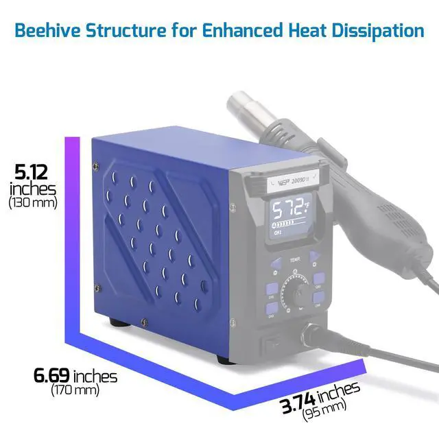 Alt view image 3 of 7 - 2009D-II Hot Air Soldering Station, Hot Air Rework Station with Detachable Soldering Heat Gun, 4 Preset Channels, Digital LED Display, Adjustable Temperature 212-896°F, PID Temp Stabilization