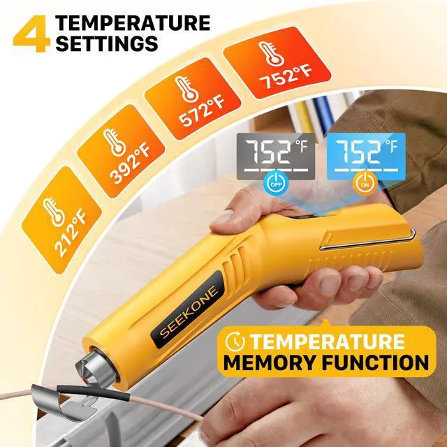 Alt view image 2 of 7 - Mini Cordless Heat Gun with 4-Temp Settings (Up to 752°F) and Memory Function, USB Rechargeable Hot Air Gun, Fast Heating with Reflector Nozzle for Crafting, 3d printing and Shrink Wrapping