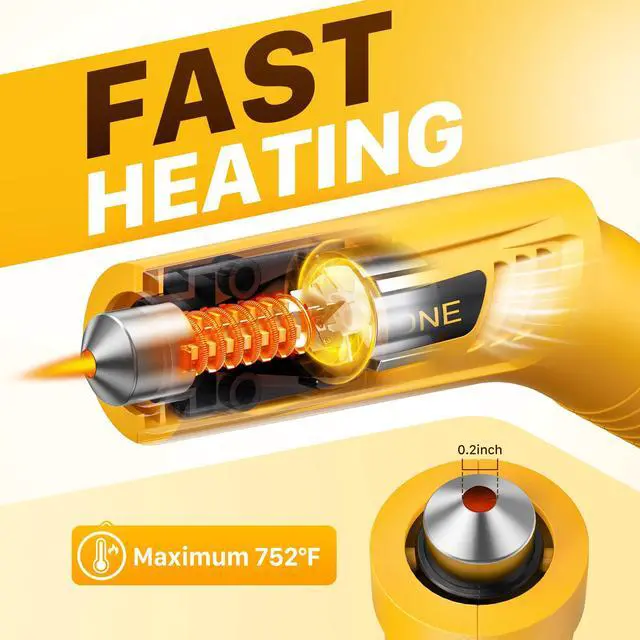 Alt view image 3 of 7 - Mini Cordless Heat Gun with 4-Temp Settings (Up to 752°F) and Memory Function, USB Rechargeable Hot Air Gun, Fast Heating with Reflector Nozzle for Crafting, 3d printing and Shrink Wrapping