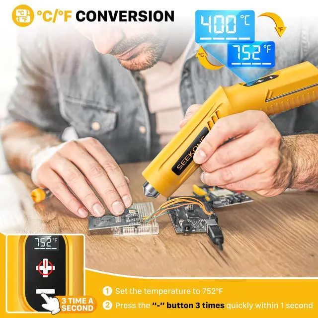 Alt view image 5 of 7 - Mini Cordless Heat Gun with 4-Temp Settings (Up to 752°F) and Memory Function, USB Rechargeable Hot Air Gun, Fast Heating with Reflector Nozzle for Crafting, 3d printing and Shrink Wrapping