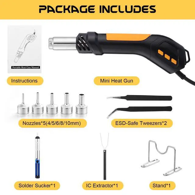 Alt view image 2 of 7 - Heat Gun, 700W 212°F~932(100°C~500°C) Mini Soldering Heat Gun Hot Air Rework Station with LED Digital Display & 5Pcs Nozzles & 5Pcs Accessories for Crafting Shrink Tubing Electronics DIY(5FT)