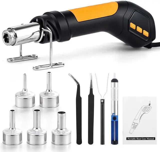 Main image of Heat Gun, 700W 212°F~932(100°C~500°C) Mini Soldering Heat Gun Hot Air Rework Station with LED Digital Display & 5Pcs Nozzles & 5Pcs Accessories for Crafting Shrink Tubing Electronics DIY(5FT)