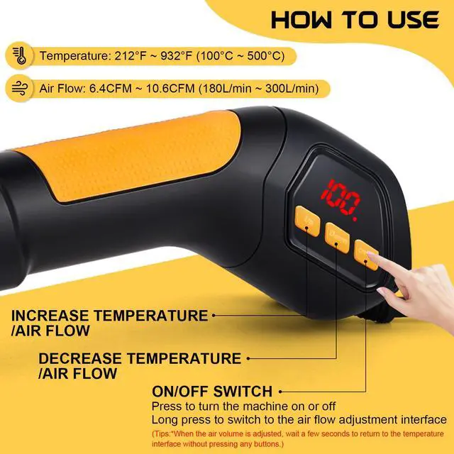 Alt view image 3 of 7 - Heat Gun, 700W 212°F~932(100°C~500°C) Mini Soldering Heat Gun Hot Air Rework Station with LED Digital Display & 5Pcs Nozzles & 5Pcs Accessories for Crafting Shrink Tubing Electronics DIY(5FT)