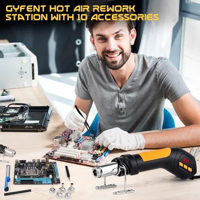 Alt view image 5 of 7 - Heat Gun, 700W 212°F~932(100°C~500°C) Mini Soldering Heat Gun Hot Air Rework Station with LED Digital Display & 5Pcs Nozzles & 5Pcs Accessories for Crafting Shrink Tubing Electronics DIY(5FT)