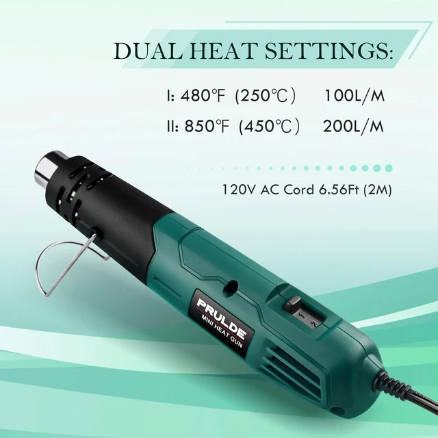 Alt view image 2 of 6 - PRULDE Mini Heat Gun for Crafting, 2 Temp Settings 480&850 Fast Heat Shrink Gun with 6.6Ft UL Cord/Reflector Nozzle, Overheat Protection Hot Air Gun for Shrink Wrap/Tubing, Vinyl Wrap, Resin