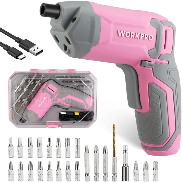 Main image of Pink Cordless Screwdriver Set, Rechargeable Eccentric Screwdriver | 3.6V Screwdriver Kit Set with 24Pcs Bits, Delay-off LED Light, 2000mAh High-Capacity Battery, Carrying Case Included