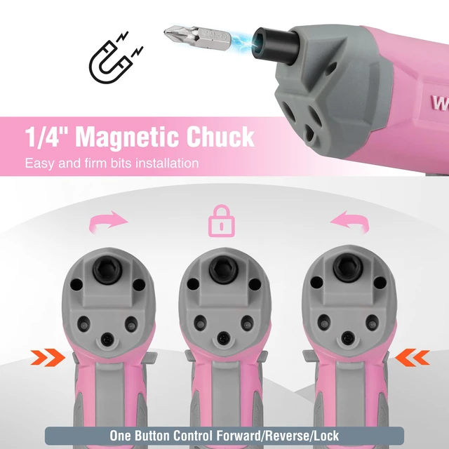 Alt view image 4 of 7 - Pink Cordless Screwdriver Set, Rechargeable Eccentric Screwdriver | 3.6V Screwdriver Kit Set with 24Pcs Bits, Delay-off LED Light, 2000mAh High-Capacity Battery, Carrying Case Included