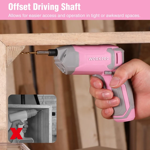 Alt view image 3 of 7 - Pink Cordless Screwdriver Set, Rechargeable Eccentric Screwdriver | 3.6V Screwdriver Kit Set with 24Pcs Bits, Delay-off LED Light, 2000mAh High-Capacity Battery, Carrying Case Included