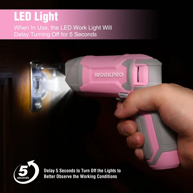 Alt view image 5 of 7 - Pink Cordless Screwdriver Set, Rechargeable Eccentric Screwdriver | 3.6V Screwdriver Kit Set with 24Pcs Bits, Delay-off LED Light, 2000mAh High-Capacity Battery, Carrying Case Included