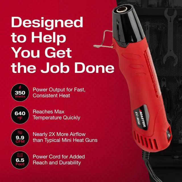 Alt view image 2 of 7 - EC-MINI Heat Gun for Crafts, Shrink Wrap, Heat Shrink Tubing, Wire Connectors, Electrical Connectors, Epoxy Resin, Candle Making Heatgun, Embossing Hot Air Gun w/Heat Shrink Reflector