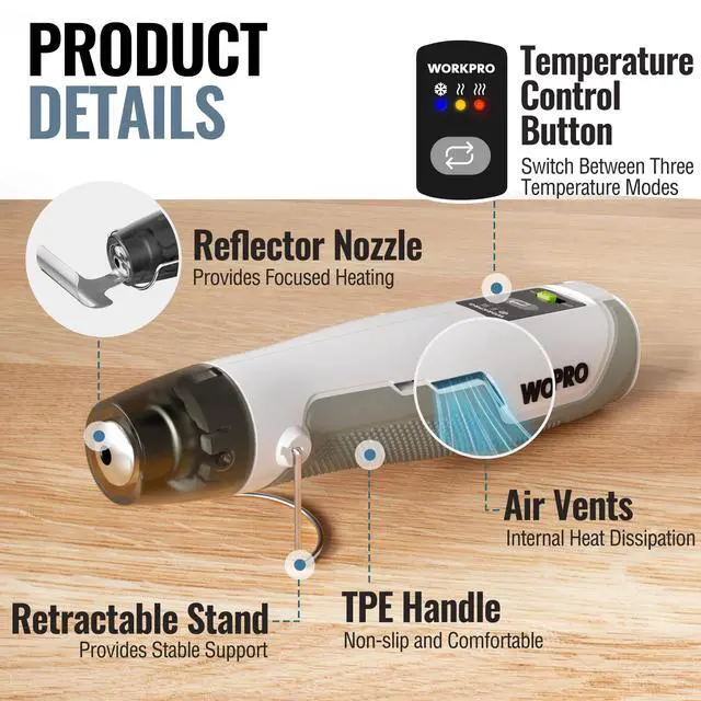 Alt view image 6 of 7 - 7.2V Cordless Mini Heat Gun, 1.5s Fast Heating | 3 Temp Settings (Cool/572°F/842°F), 4000mAh Battery, USB-C Charging Cable Included, For DIY Crafts