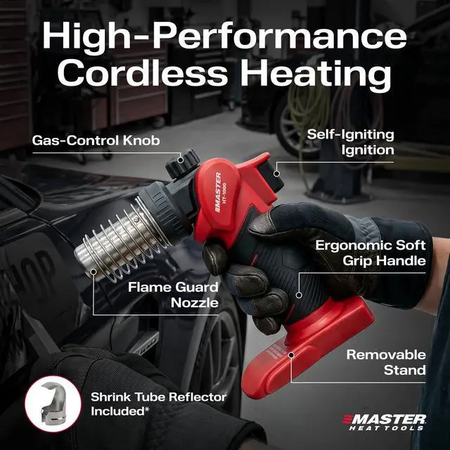 Alt view image 2 of 7 - HT-1000 Cordless Butane Heat Gun with Shrink Reflector - Refillable, Portable Hot Air Tool for Heat Shrink Tubing, Electrical and Automotive Repairs