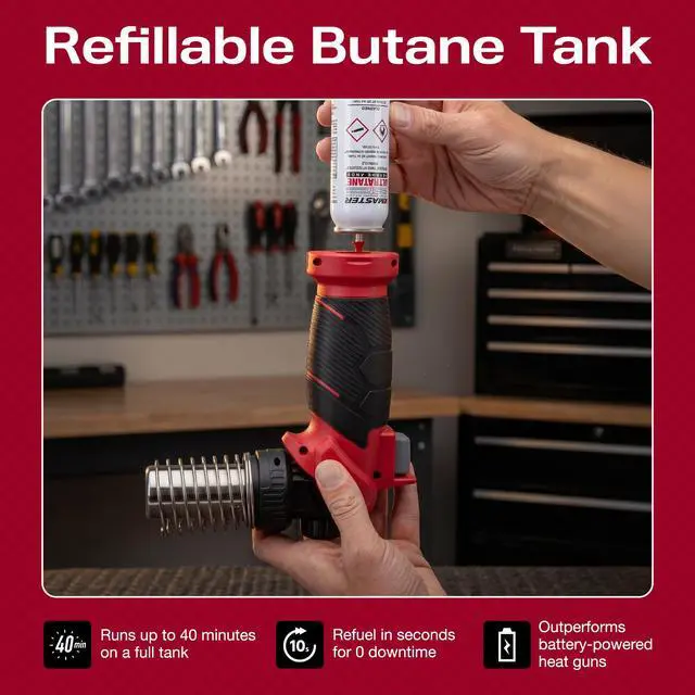 Alt view image 6 of 7 - HT-1000 Cordless Butane Heat Gun with Shrink Reflector - Refillable, Portable Hot Air Tool for Heat Shrink Tubing, Electrical and Automotive Repairs