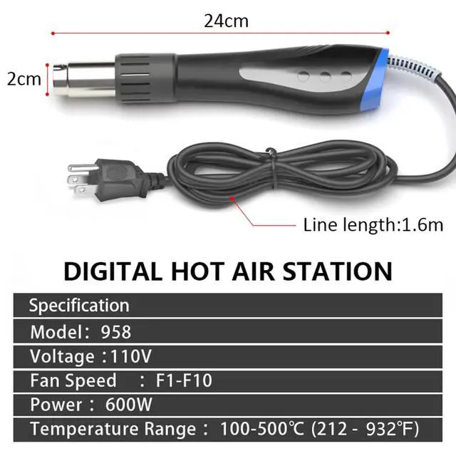 Alt view image 2 of 6 - Heat Gun,600W Fast Heat Mini Hot Air Gun with Reflector Nozzles Portable LCD Digital Temperature Display Heatgun for Soldering DIY Crafting Embossing,Vinyl Wrap,Shrink Tubing,Embossing Tool