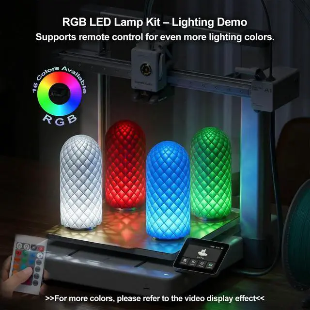 Alt view image 3 of 7 - 3PCS Remote Control RGB LED Lamp Kit 001 for Bambu Lab H2D/X1/P1P/A1 Multicolor RGB Includes Button Battery Makerworld for Anycubic Makeronline 3D Printer light DIY Hardware Model Parts USB