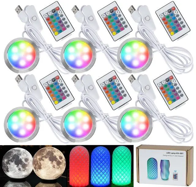Main image of 6 Pack RGB Remote Control LED Lamp Kit 001 for Bambu lab A1 mini/A1 MH001, Color Storage, Dimming, 5V USB Puck Light Set DIY Hardware Spare Parts for Makerwold 3D Printed Light Projects