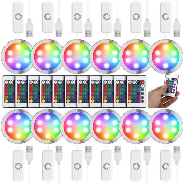 Main image of 12 Pack LED Lamp Kit 001 - Remote Control 3D Printed DIY Light Spare Parts with Color & Brightness Adjustment for lampshade Hardware Model RGB Light Kit, 5V USB Powered