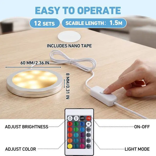 Alt view image 2 of 7 - 12 Pack LED Lamp Kit 001 - Remote Control 3D Printed DIY Light Spare Parts with Color & Brightness Adjustment for lampshade Hardware Model RGB Light Kit, 5V USB Powered