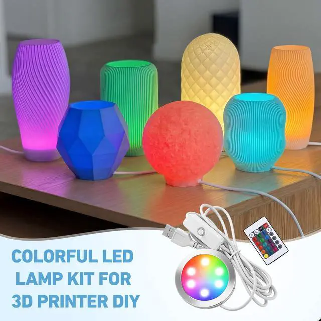 Alt view image 6 of 7 - 12 Pack LED Lamp Kit 001 - Remote Control 3D Printed DIY Light Spare Parts with Color & Brightness Adjustment for lampshade Hardware Model RGB Light Kit, 5V USB Powered