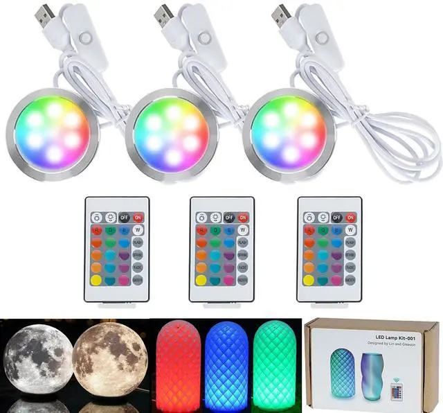 Main image of 3 Pack RGB Remote Control LED Lamp Kit 001 for Bambu lab A1 mini/A1 MH001, Color Storage, Dimming, 5V USB Puck Light Set DIY Hardware Spare Parts for Makerwold 3D Printed Light Projects