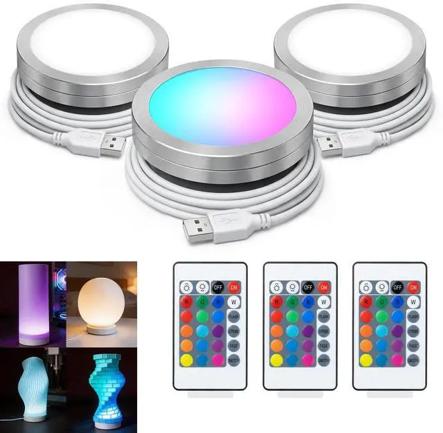 Main image of 3 Pack RGB LED Lamp Kit for 3D Printed Light Box, Remote & Memory Function, USB 5V, Compatible with Bambu Lab X1/P1/A1 & MakerWorld Models, by