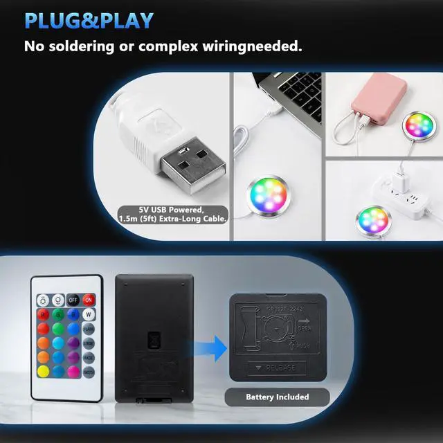 Alt view image 6 of 7 - 3 Pack RGB LED Lamp Kit for 3D Printed Light Box, Remote & Memory Function, USB 5V, Compatible with Bambu Lab X1/P1/A1 & MakerWorld Models, by