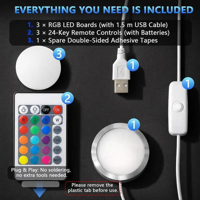 Alt view image 7 of 7 - 3 Pack RGB LED Lamp Kit for 3D Printed Light Box, Remote & Memory Function, USB 5V, Compatible with Bambu Lab X1/P1/A1 & MakerWorld Models, by