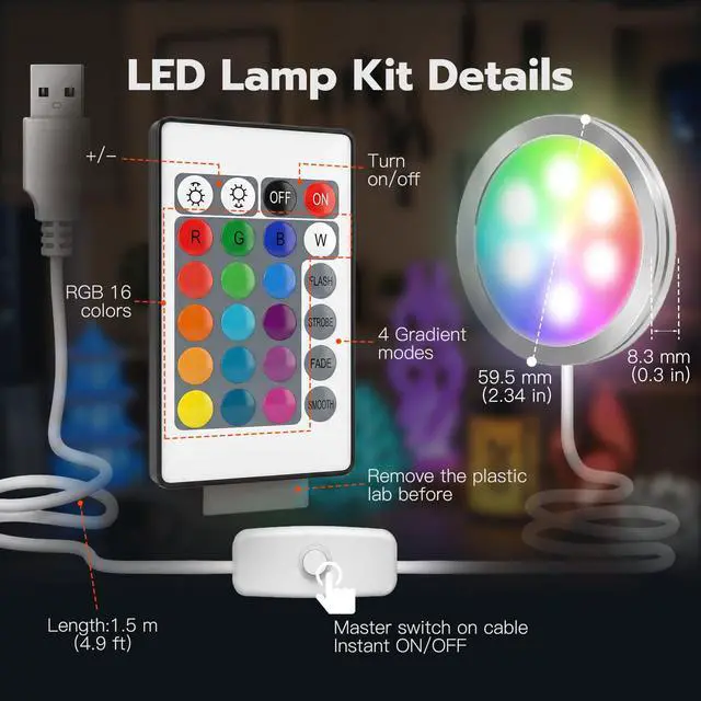 Alt view image 4 of 7 - 3D Printer LED Lamp Kit 001 with 24-Key Remote Control 16-Colors Changing