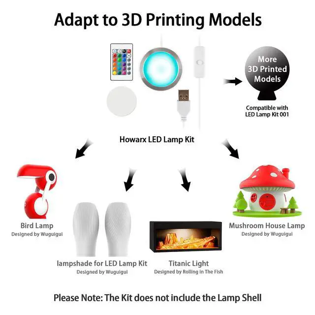 Alt view image 2 of 7 - 3D Printer LED Lamp Kit 001 Remote Contorl with RGB Color, Compatible with Bambu lab H2D/A1/A1mini/P1S/P1P/X1C Makerworld Maker's Supply Hardware kit 5V USB Powered, RGB Color