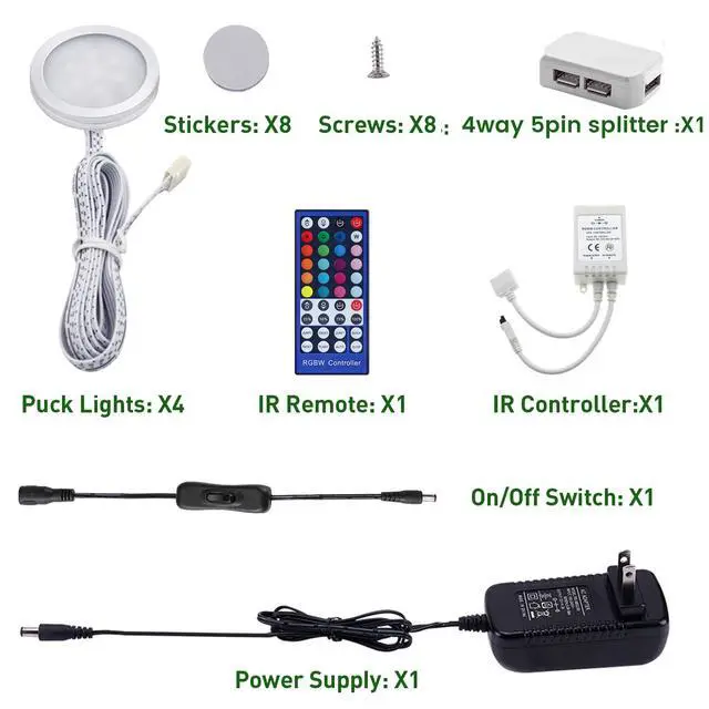 Alt view image 2 of 7 - RGBW RGB + White Color Changing Christmas Xmas Under Cabinet LED Lights Kit IR Remote Puck Lights for Kitchen Counter Shelf Furniture Ambiance Lighting (RGBW, 4 Lights, 12W)