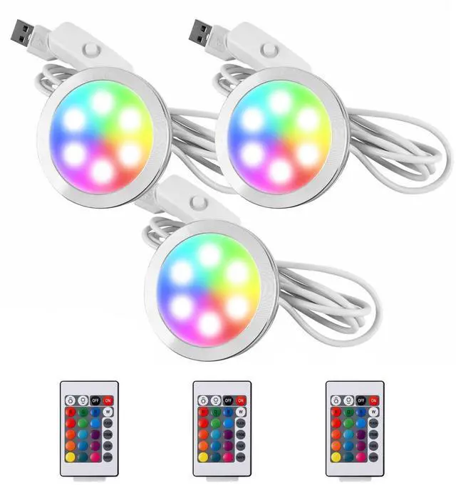 Main image of 3Pack Remote Control RGB LED Lamp Kit 001 Compatible with Bambu Lab H2D/X1/P1P/A1 3D Printer Multicolor Dimming 5V USB LED Light Kit DIY Hardware Model Parts for Makerwold 3D Printed Light Projects