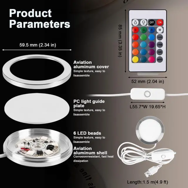 Alt view image 2 of 7 - 3Pack Remote Control RGB LED Lamp Kit 001 Compatible with Bambu Lab H2D/X1/P1P/A1 3D Printer Multicolor Dimming 5V USB LED Light Kit DIY Hardware Model Parts for Makerwold 3D Printed Light Projects