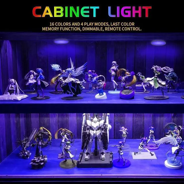 Alt view image 4 of 6 - RGB Under Cabinet Lighting, Wireless Remote Control, 16-Color Plug in Puck Lights, Dimmable LED Cabinet Light Kit for Kitchen, Bookshelf, Counter, 4 Pack