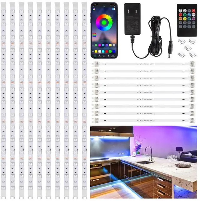 Main image of 10 PCS RGB Under Cabinet Lighting Kit, App and Remote Control Led Strip Lights, Music Sync Color Changing Led Lights with ETL Listed Power Adapter, for Cabinet, Counter, Shelf, 16.4ft