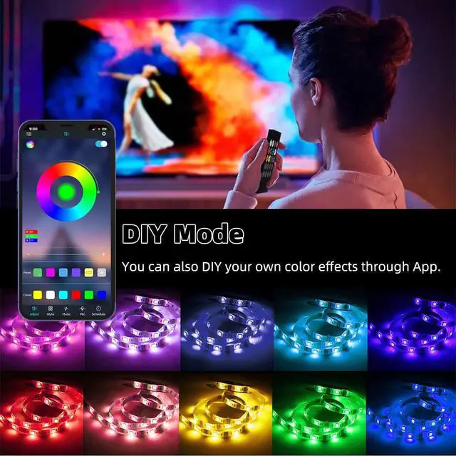 Alt view image 4 of 7 - 10 PCS RGB Under Cabinet Lighting Kit, App and Remote Control Led Strip Lights, Music Sync Color Changing Led Lights with ETL Listed Power Adapter, for Cabinet, Counter, Shelf, 16.4ft