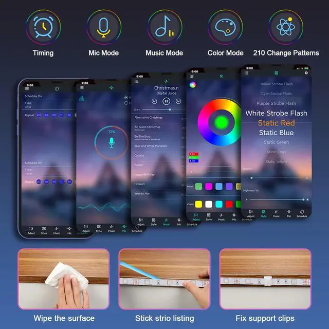 Alt view image 3 of 7 - 10 PCS RGB Under Cabinet Lighting Kit, App and Remote Control Led Strip Lights, Music Sync Color Changing Led Lights with ETL Listed Power Adapter, for Cabinet, Counter, Shelf, 16.4ft